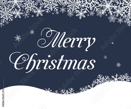 Merry Christmas background with white snowflakes and blue background vector illustration.