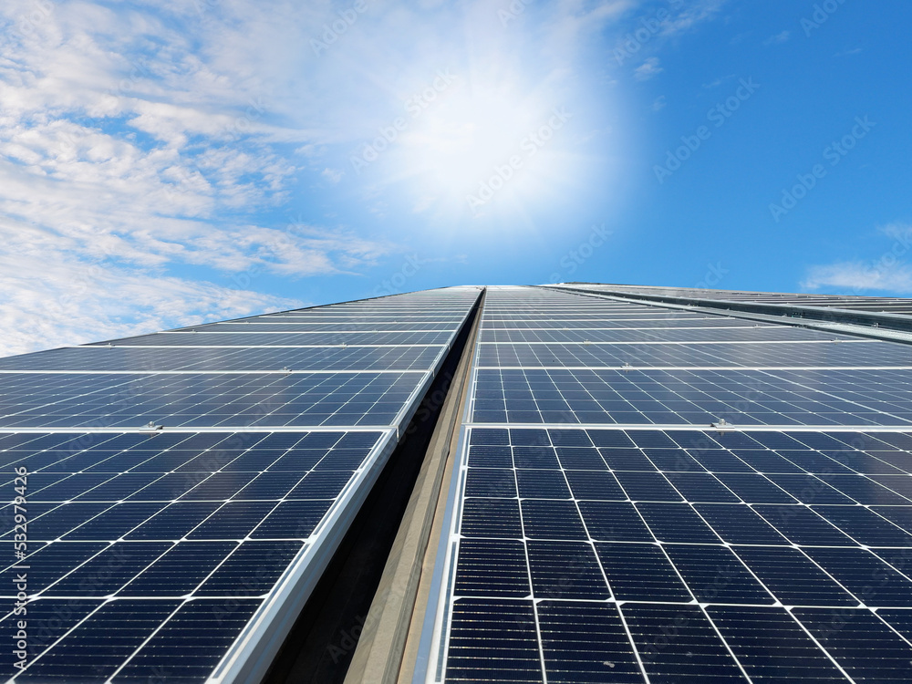 Obraz premium Solar panels on the sky background.