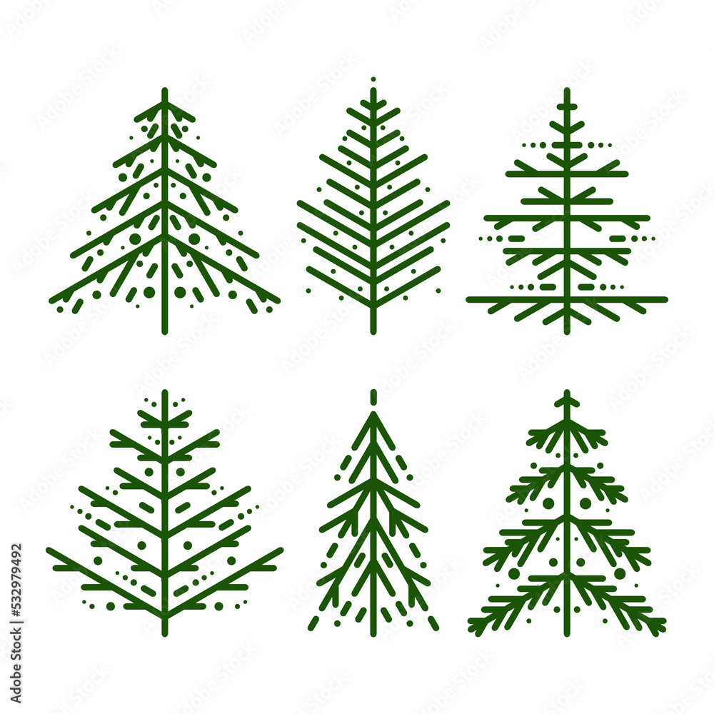 Fototapeta premium Green stylized Christmas trees isolated on white background