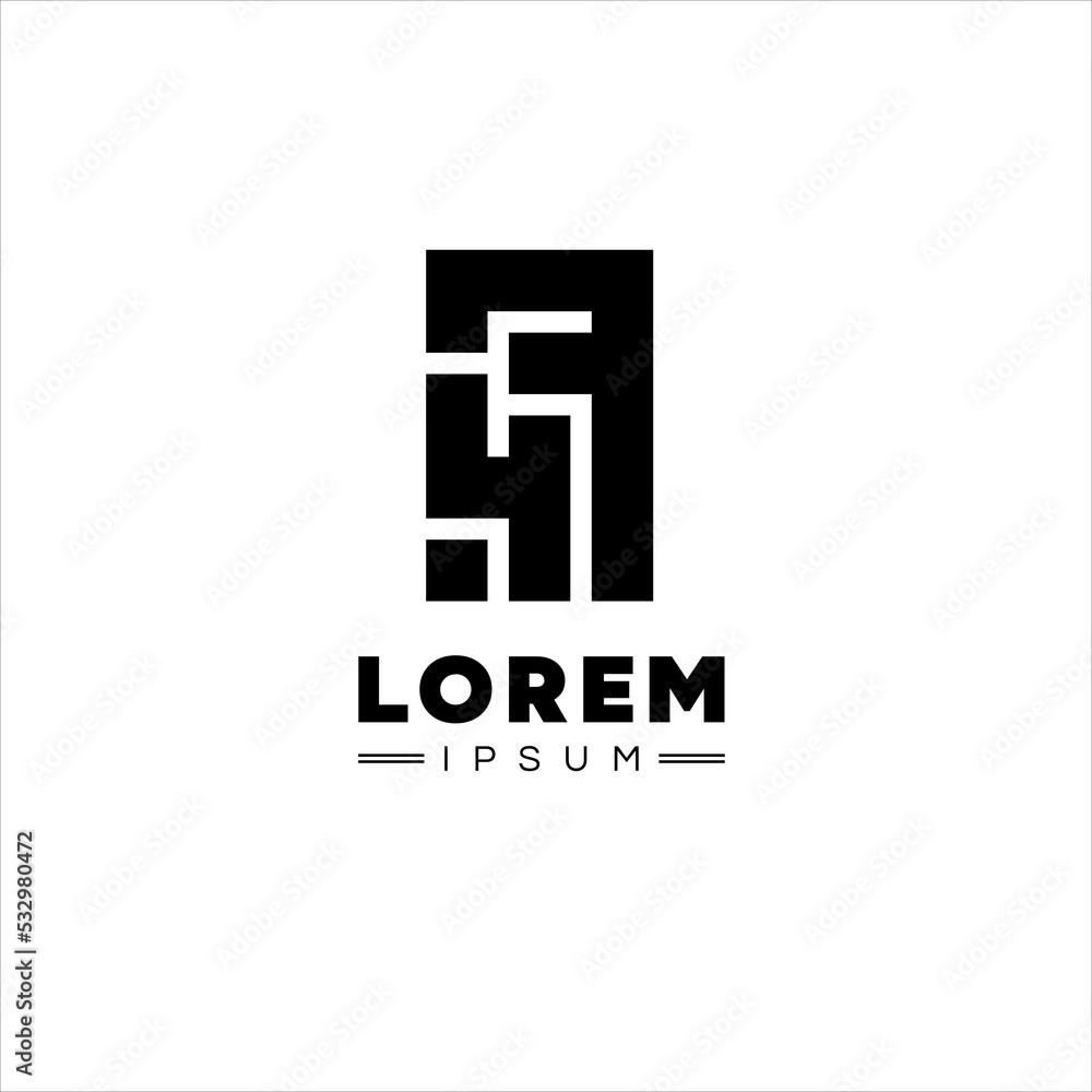 Letter F and Number Four logo template, with abstract geometric style. Letter F and Number Four logo template, with abstract geometric style.