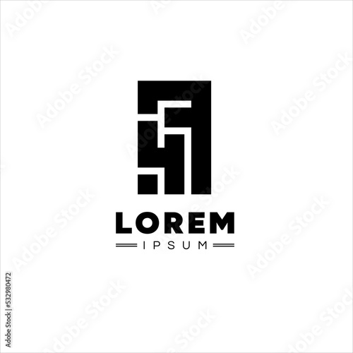 Letter F and Number Four  logo template, with abstract geometric style.