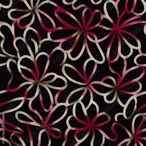 Fabric repeating pattern of dark burgundy colored wild flowers for a wall paper or fabric