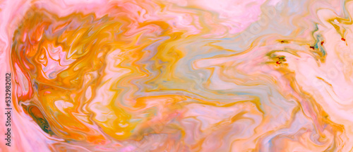 Colorful abstract fluid art painting. Abstract background with colored spots and stains on the liquid. Trendy wallpaper for web banner