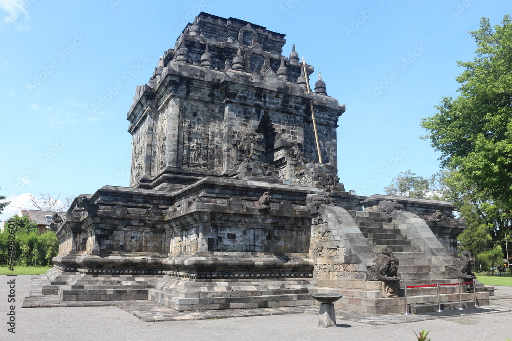 The splendor and unique architecture of Mendut Temple in Magelang Indonesia. This Buddhist temple was built during the Ancient Mataram Kingdom