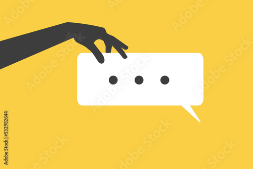 Hand holding an empty speech bubble. Concept of information, creativity, social issues, rumors. Copy space for ad