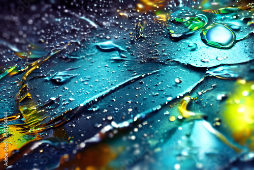 Colorful abstract water drops and ice texture background. Abstract modern art wallpaper.  liquid backdrop for design element, vivid and colorful background. shallow depth of field. Render