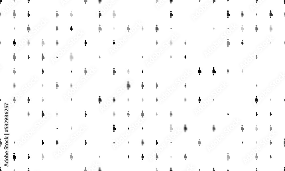 Seamless background pattern of evenly spaced black pregnant woman symbols of different sizes and opacity. Vector illustration on white background
