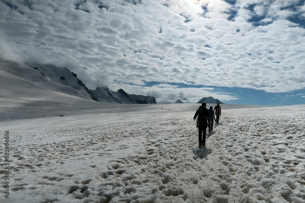 Multi day summer expedition through some glaciers in the alps. On the Monterosa massif starting from Zermatt and summiting multiple 4000m mountains Multi day summer expedition through some glaciers in the alps. On the Monterosa massif starting from Zermatt and summiting multiple 4000m mountains