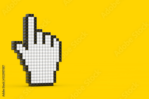 Pixel Hand Cursor Icon. 3d Rendering