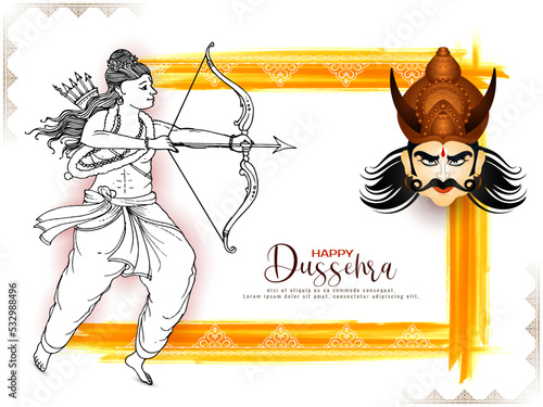Happy Dussehra cultural festival celebration card with lord Rama killing ravana concept photo