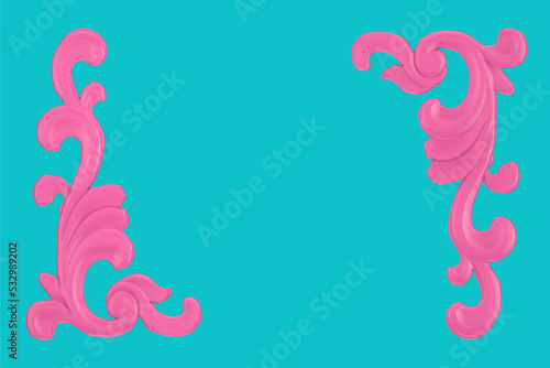 Wallpaper Mural Pink Gypsum Bagetnye Frames and Element. Stucco Weave, Pattern, Ornament in Duotone Style. 3d Rendering Torontodigital.ca