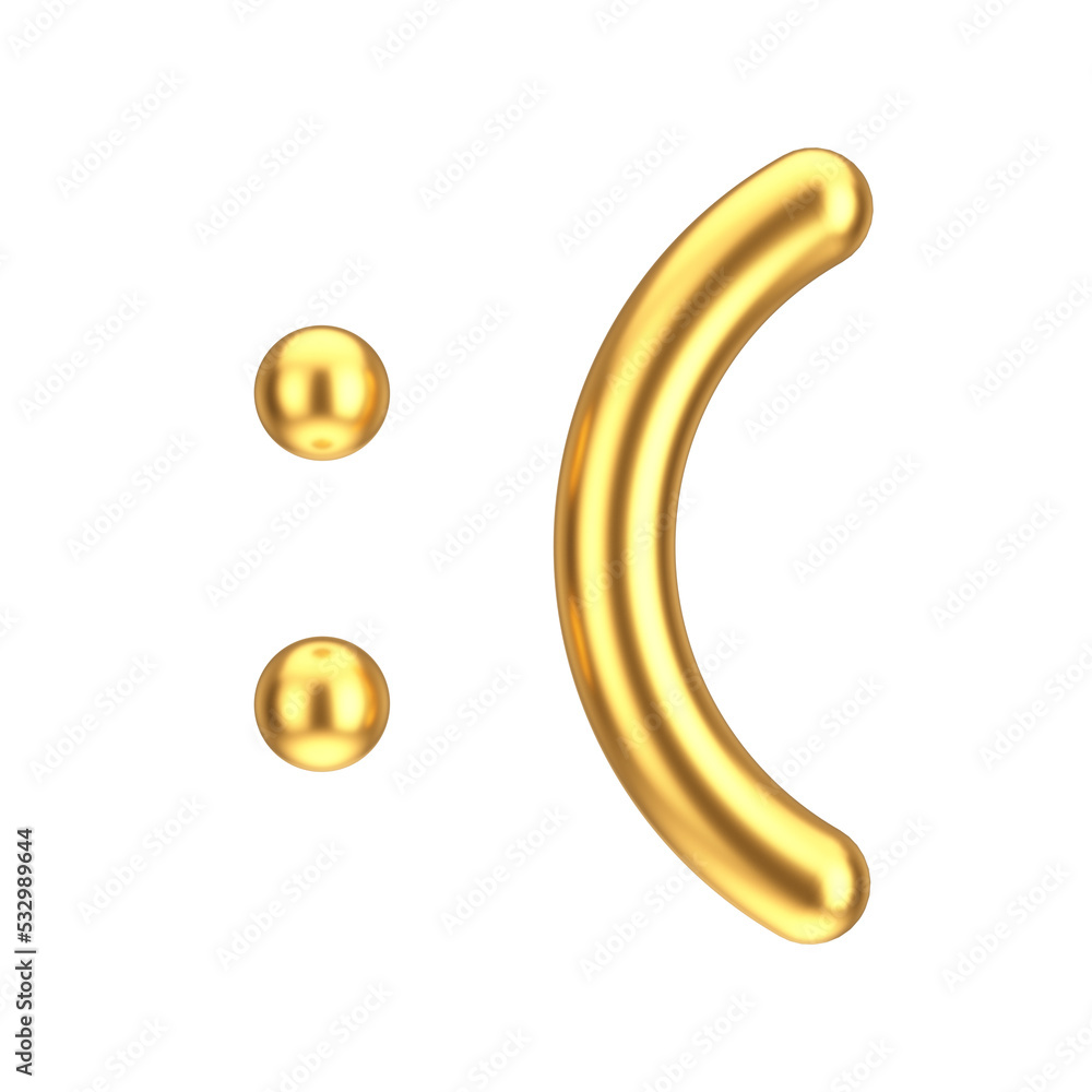 Naklejka premium Abstract Cartoon Golden Sadness Face Icon. 3d Rendering