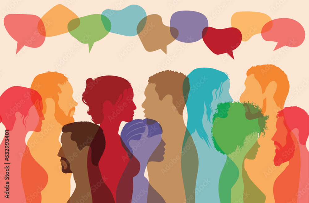 A crowd of people speaking and vector cartoon characters. People communicating between each other. A discussion group of diverse individuals. A crowd of people speaking and vector cartoon characters. People communicating between each other. A discussion group of diverse individuals.