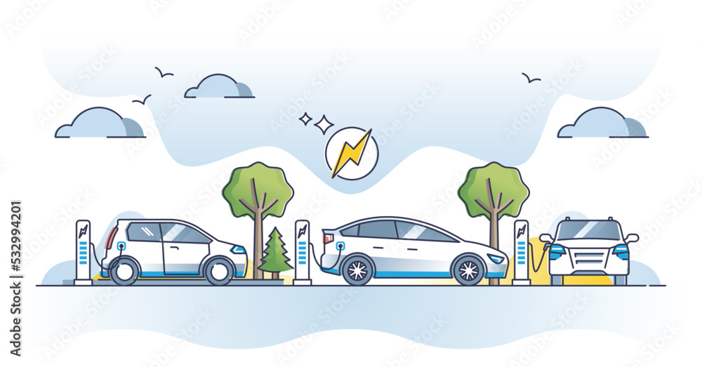 EV electric vehicle charging station with power sockets outline concept ...