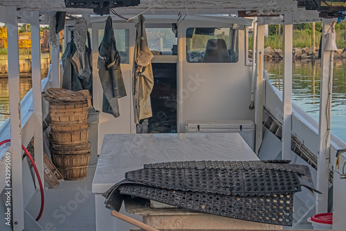 The working area of a deadrise crab and oyster boat along the Chesapeake Bay, Maryland
