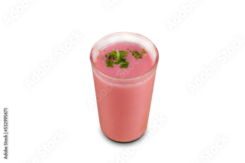 Solkadhi is a type of drink, originating from the Indian subcontinent, usually eaten with rice, Popular in Goa and the Konkan region of India it is made from coconut milk and kokum. photo