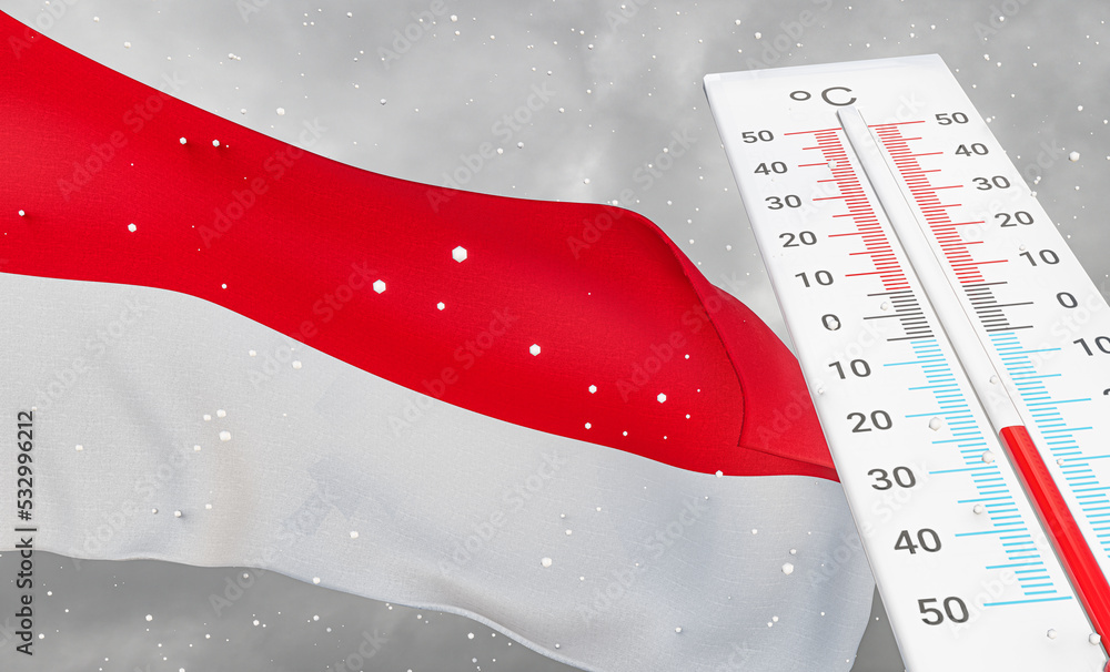 Winter in Monaco with severe cold, negative temperature, Cold season in