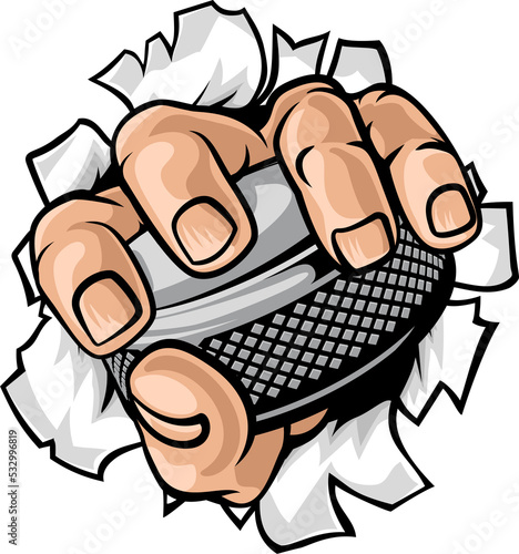Photography Hand holding Ice Hockey Puck Cartoon