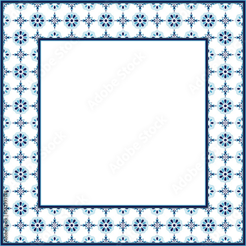 Vintage pattern stylish square frame blue round flower