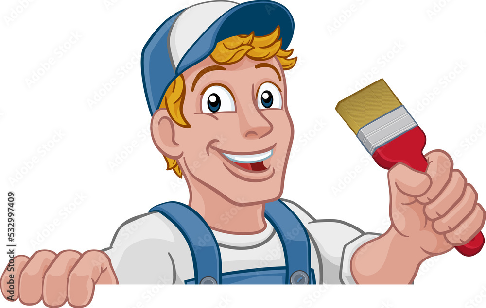 Painter Decorator Paintbrush Handyman Cartoon Man Painter Decorator Paintbrush Handyman Cartoon Man