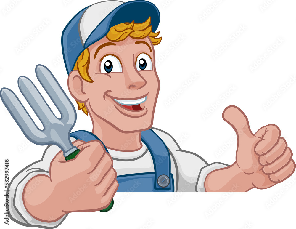 Gardener Garden Fork Tool Handyman Cartoon Man Gardener Garden Fork Tool Handyman Cartoon Man
