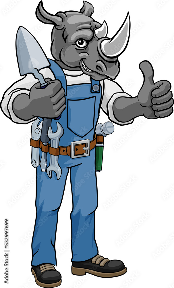 Rhino Bricklayer Builder Holding Trowel Tool Rhino Bricklayer Builder Holding Trowel Tool