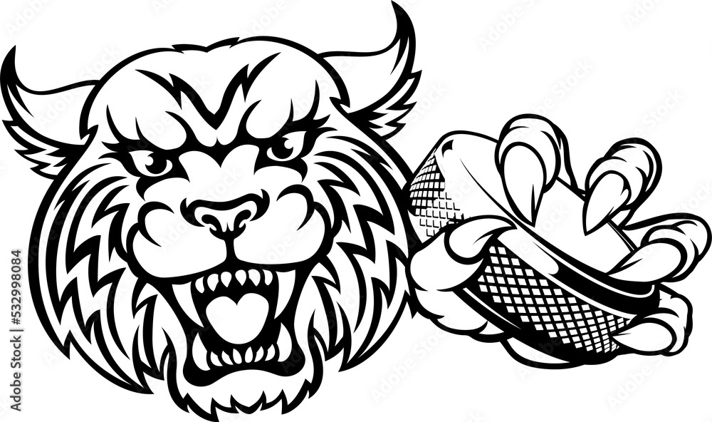 Obraz premium Wildcat Ice Hockey Player Animal Sports Mascot