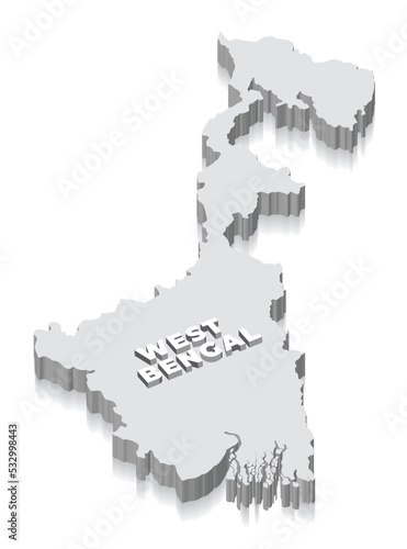 West Bengal 3d map, state of India