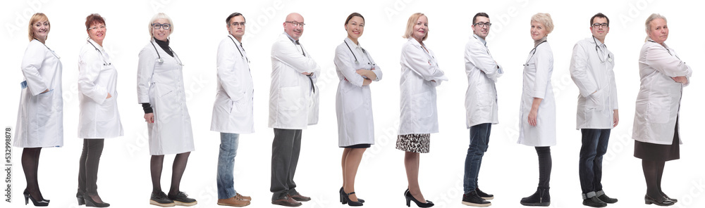group of doctors in profile isolated on white group of doctors in profile isolated on white