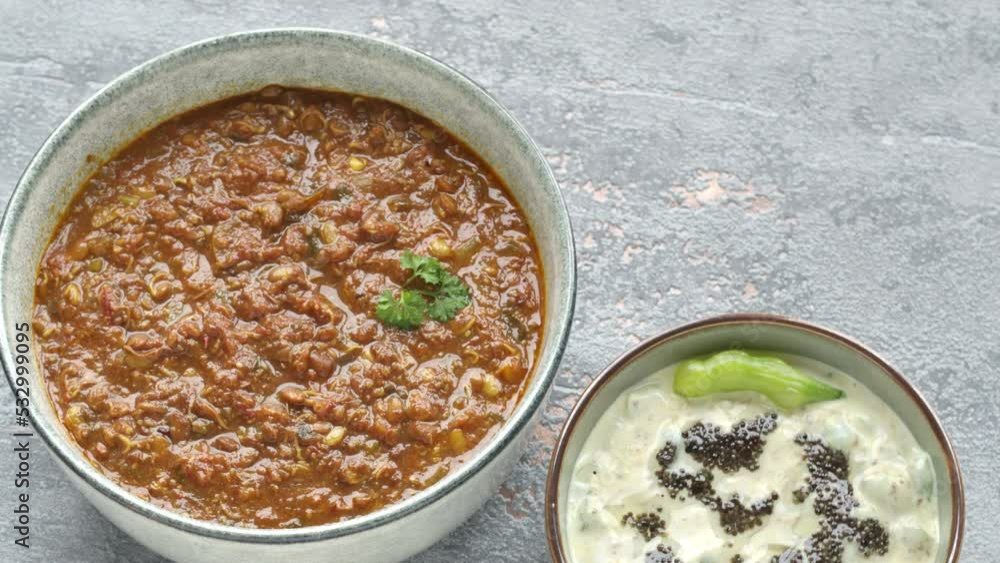 Sprouted Horse Gram Kurma (Korma) and Mogri Raita with black mustard