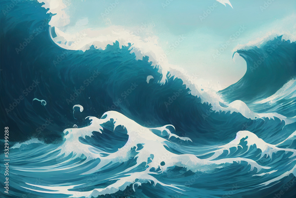 The ocean big wave illustration in Japanese Style