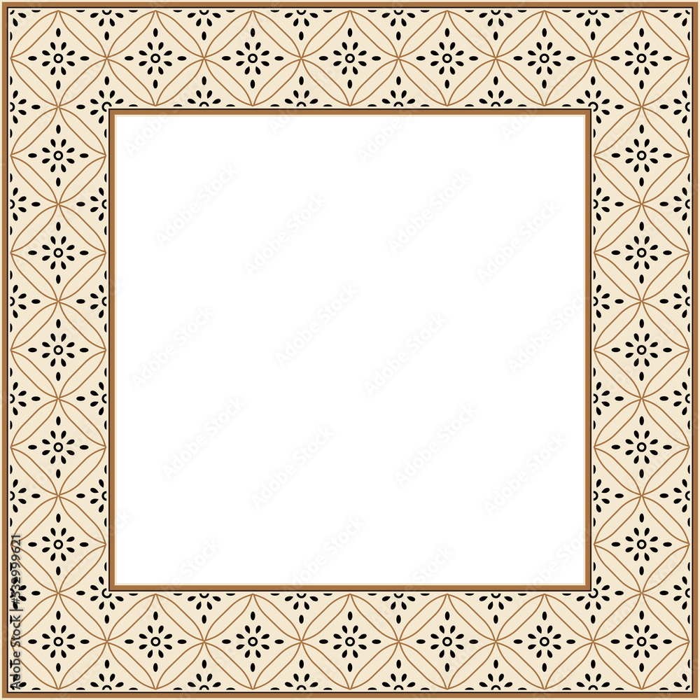 Vintage pattern stylish square frame curve cross line flower