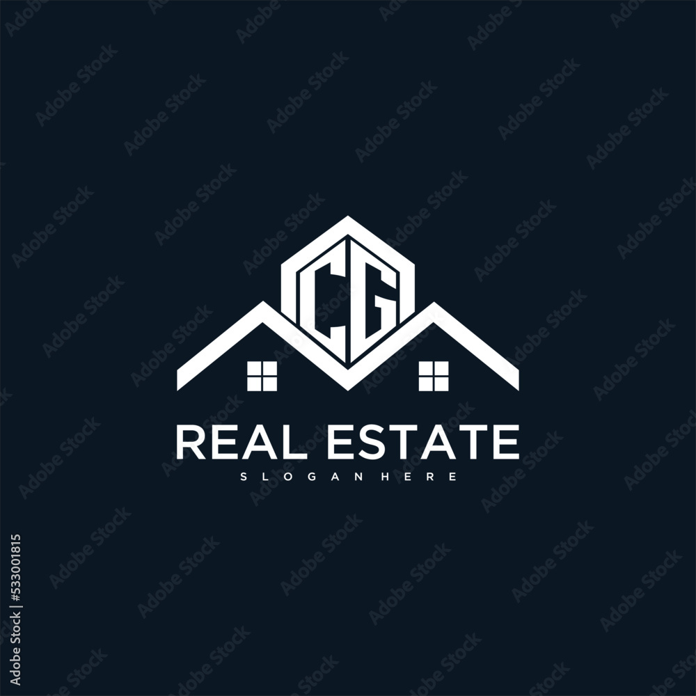 CG initial monogram logo for real estate with creative roof and home ...
