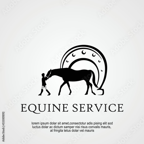 Horse stable logo design idea, illustration of an abstract lead the horse training