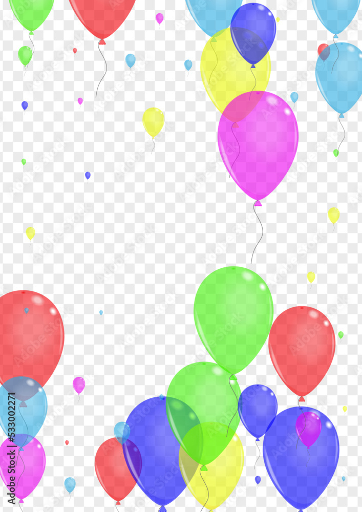 Bright Confetti Background Transparent Vector. Helium 3d Template. Purple Jubilee. Yellow Surprise. Balloon Present Border.