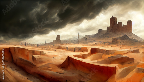 A ruined city in the desert  surrealism.