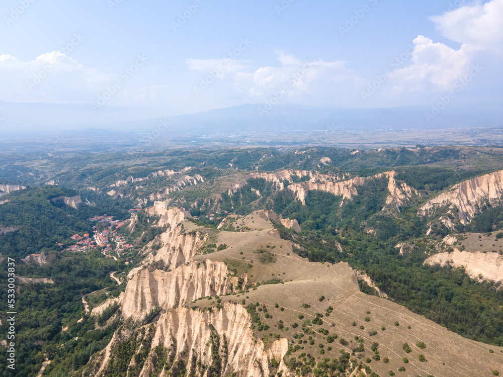 Aerial view of Melnik sand pyramids, Bulgaria Aerial view of Melnik sand pyramids, Bulgaria