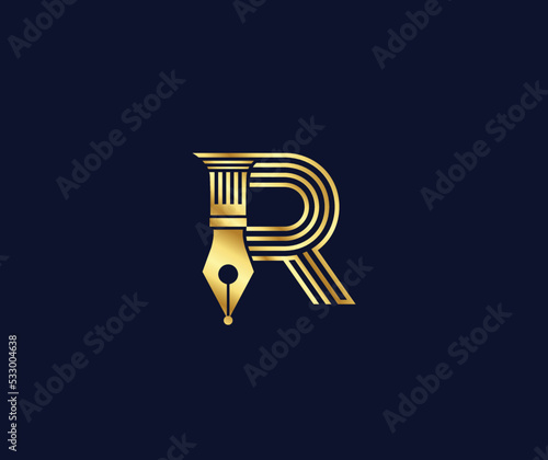 R letter Lawyer logo with creative Design Gold Color