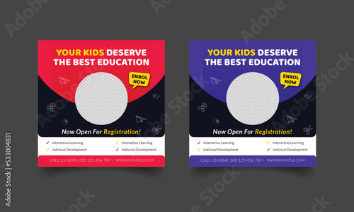 education school admission social media post & back to school flyer poster layout template. 