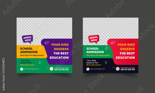 education school admission social media post & back to school flyer poster layout template. 
