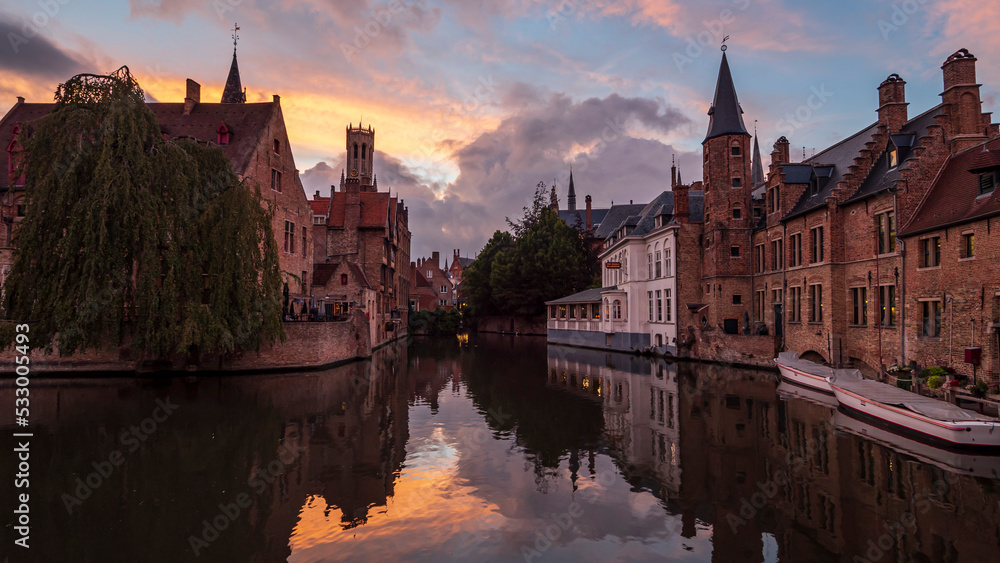 Naklejka premium Bruges most famous spot in the evening