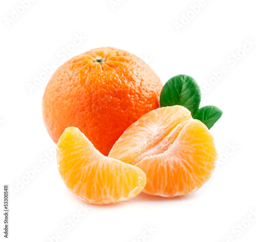 Mandarin orange closeup on white backgrounds. Tangerines  citrus fruits.