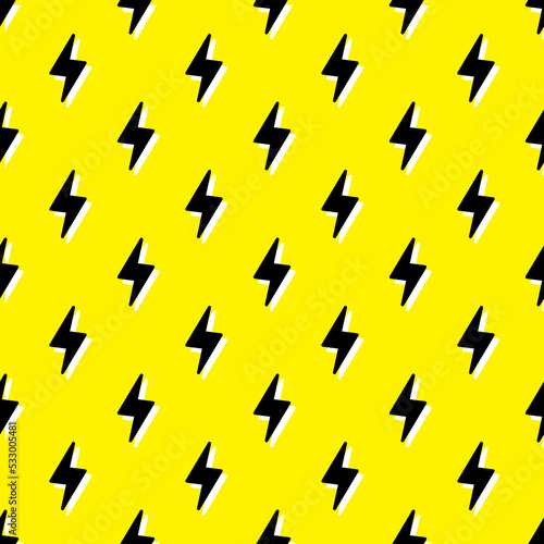 Thunder vector seamless pattern, wallpaper. Bolt symbol pattern. Yellow  seamless pattern with electric lightning bolts.