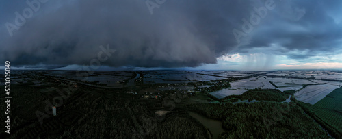 Panorama of powerful evening storm over Mekong Delta in Vietnam. 