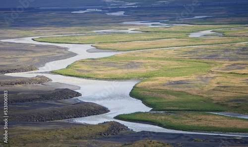 landscape with river, flat landscape, Riverland, valley, iceland