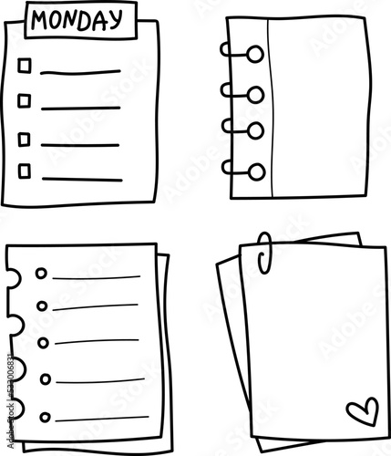 Sketch doodle sheets vector illustration set.