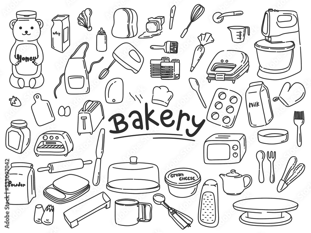 set of bakery kitchen tools hand drawn in png isolated format set of bakery kitchen tools hand drawn in png isolated format