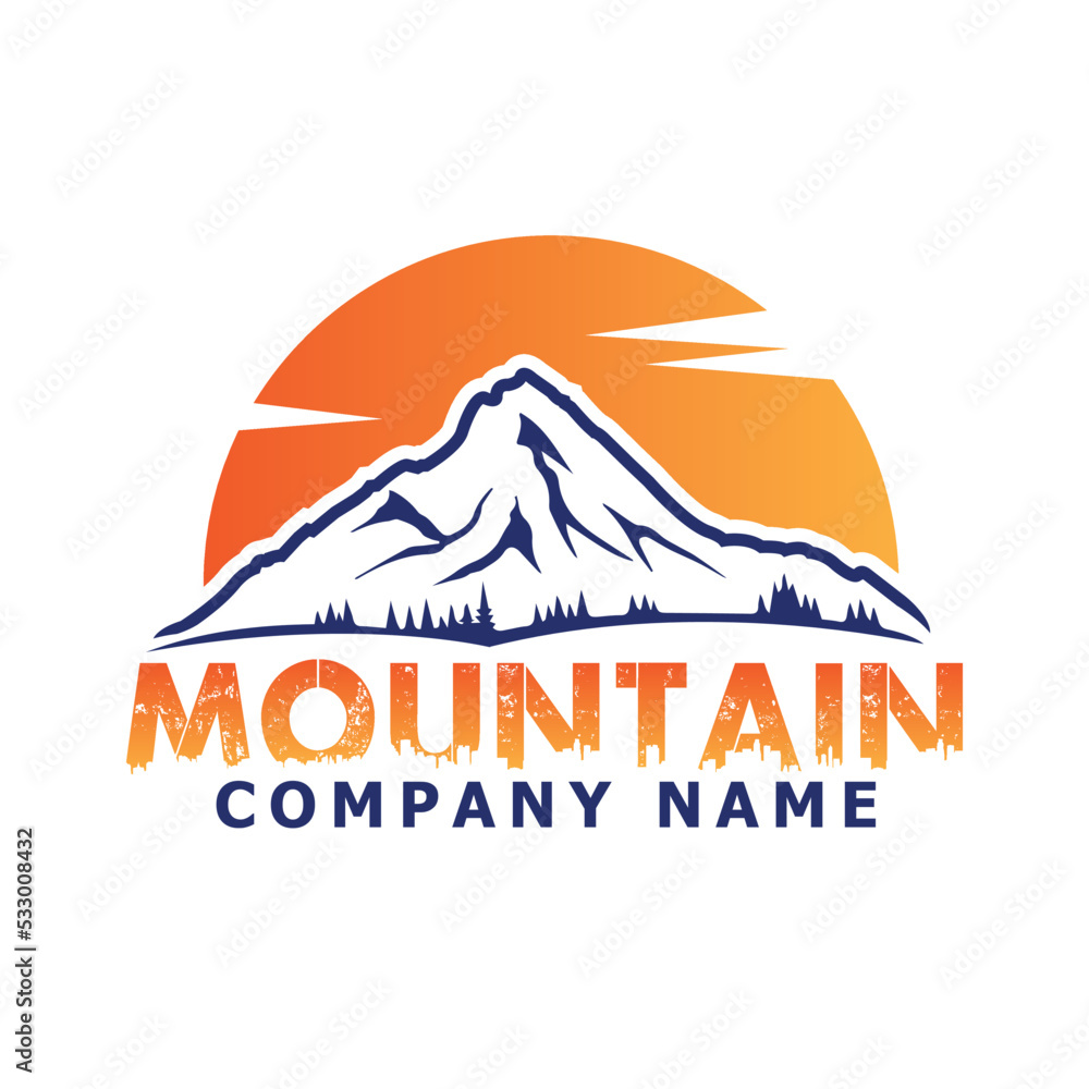 Mountains adventure landscape logo design vector icon illustration.