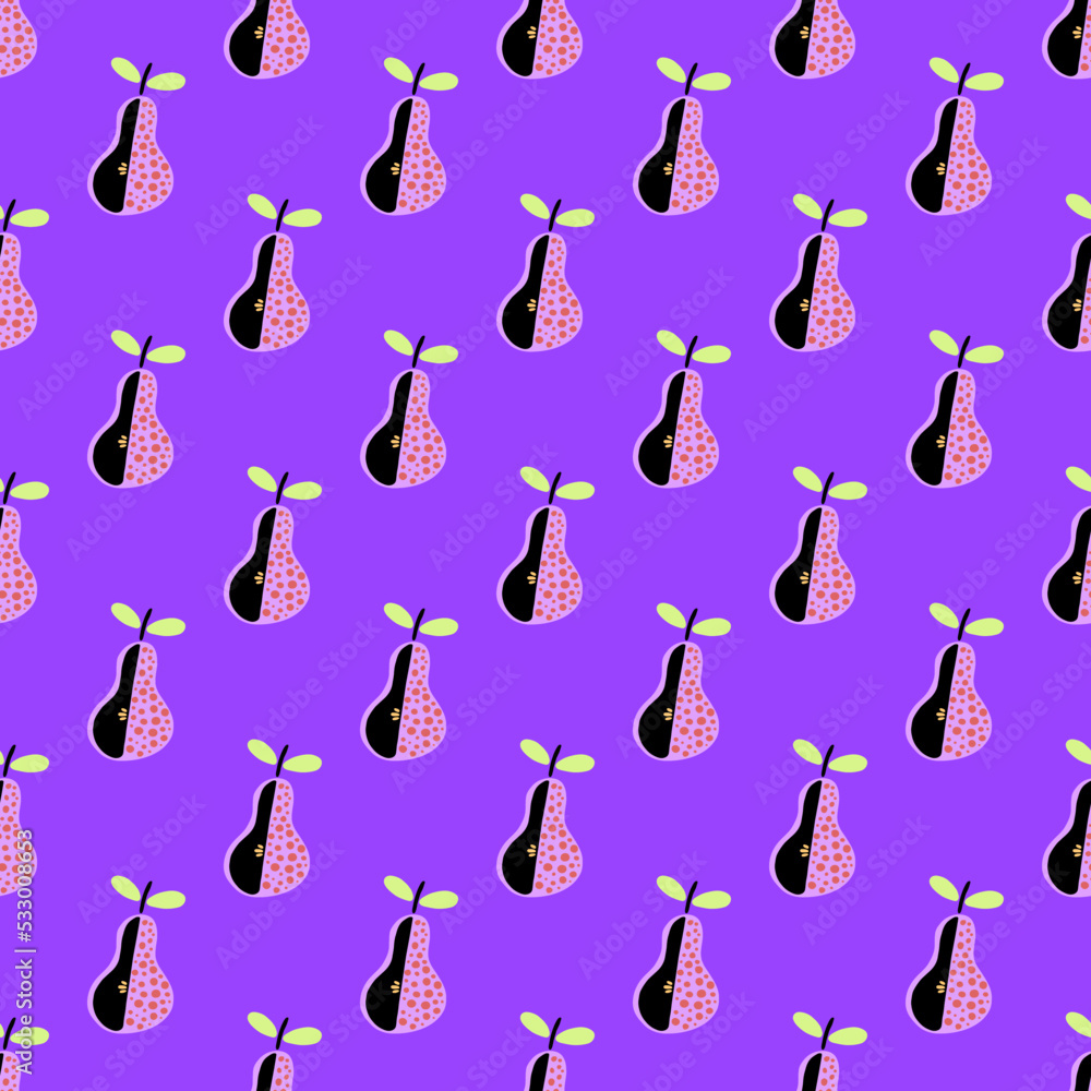 Seamless halloween pattern. Fruit design for textile. Pink and black pears. For gift and wrapping paper. Seamless halloween pattern. Fruit design for textile. Pink and black pears. For gift and wrapping paper.