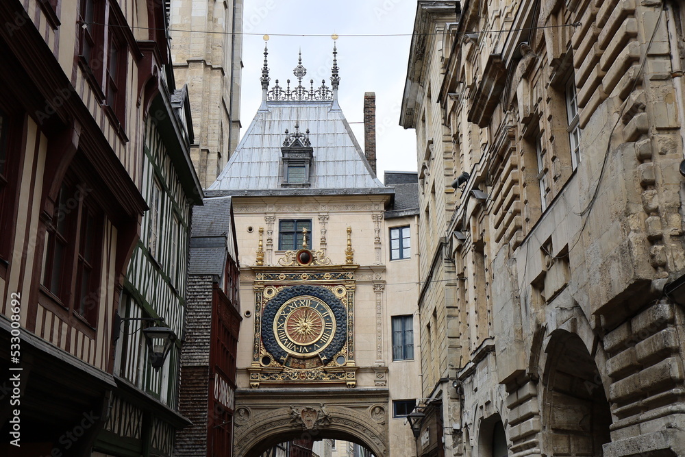 Le gros horloge, datant du 14eme siècle, ville de Rouen, département de la Seine Maritime, France